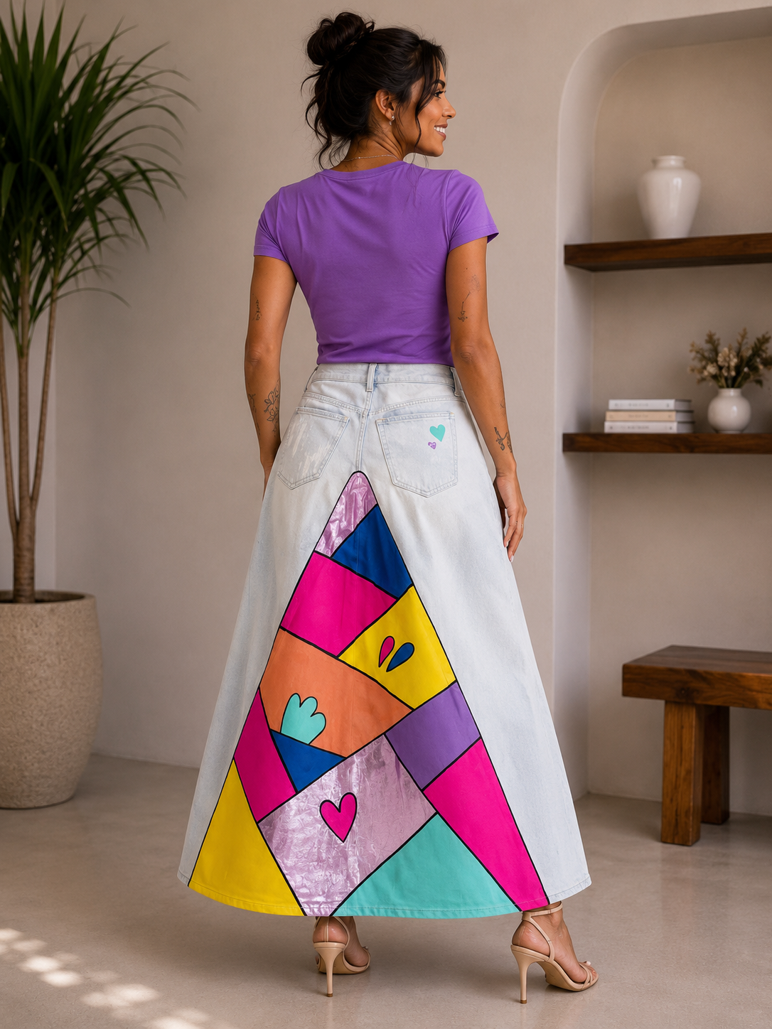 BLUE HEART DENIM MAXI SKIRT