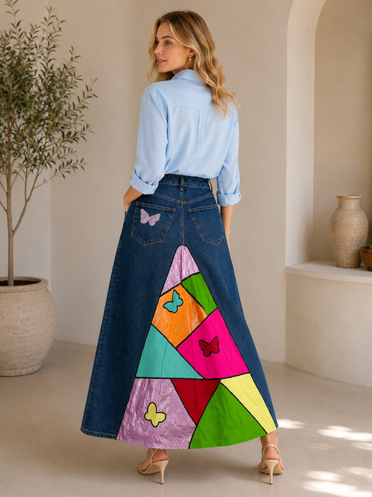BUTTERFLY DENIM MAXI SKIRT