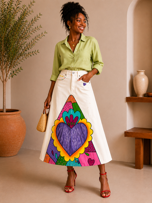 HEART DENIM MAXI SKIRT