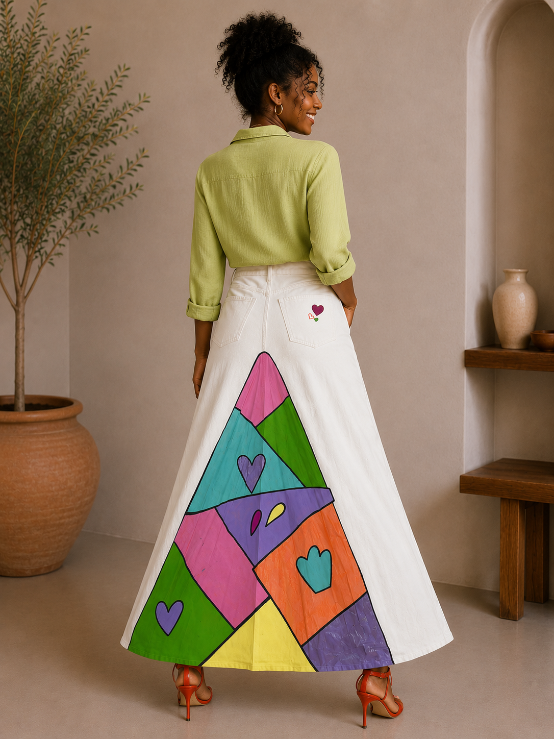 HEART DENIM MAXI SKIRT
